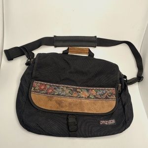 COPY - Vintage Jansport Messenger Bag Cross Body Floral Leather Panel Made in U…